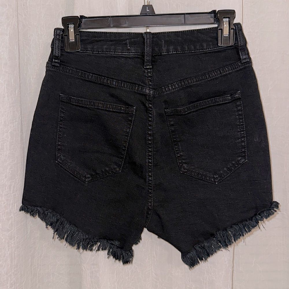 free people 26 crvy High Rise Black Raw Fringe Frayed Hem Denim Shorts - Picture 4 of 13